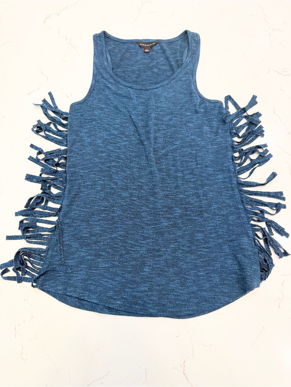 Rock & Republic Blue Fringe Side Tank Top